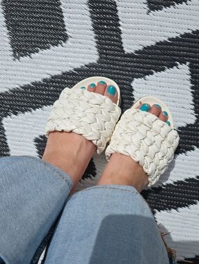 Sam Edelman White Braided Slide Sandals